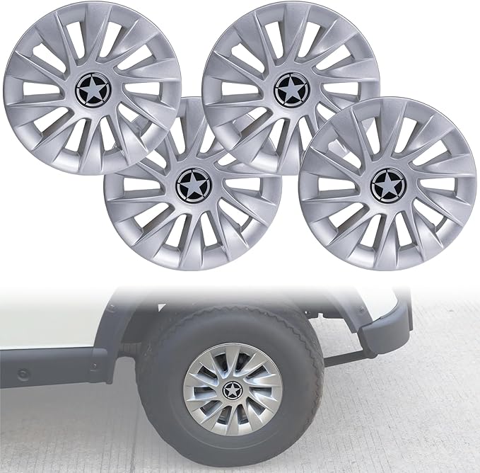8 Inch Golf Cart Hub Caps Wheel Covers for EZGO Club Car Yamaha Accessories, Snap-On Plastic Hubcaps Set of 4, Silver Chrome Finish for Most 8" Wheels (Silver)
