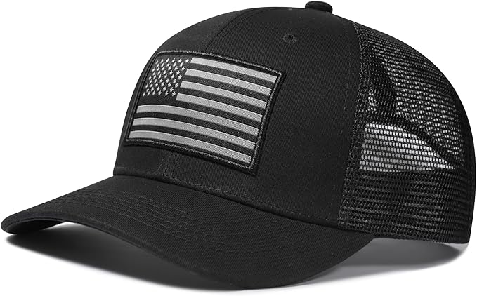 American Flag Trucker Hat, Patriotic Baseball Cap for Men & Women, Breathable Mesh Adjustable Snapback, USA Flag Patch