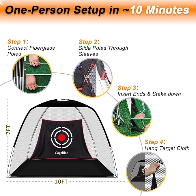 Gagalileo Golf Hitting Net Backyard Driving: 10x7FT Professional Backstop with Silent Velvet Target Portable Practice for Men Dad Complete Sport Set Gift