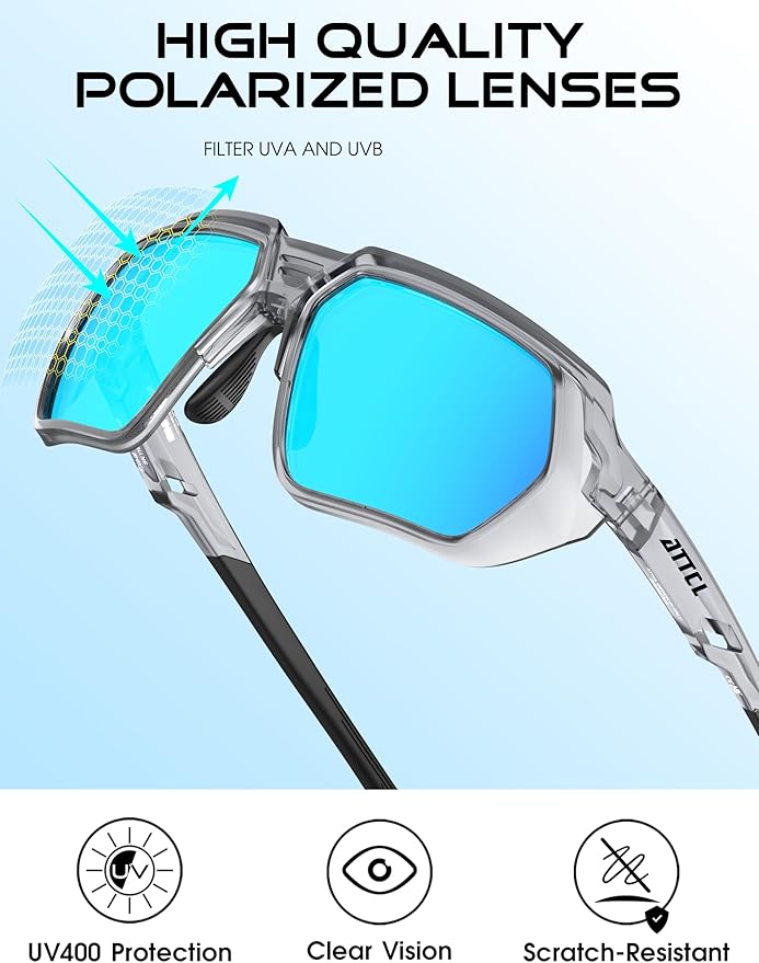 ATTCL Sports Polarized Sunglasses for Men: Womens UV400 Protection, Lightweight Wrap Around TR90 Frame for Fishing Golf