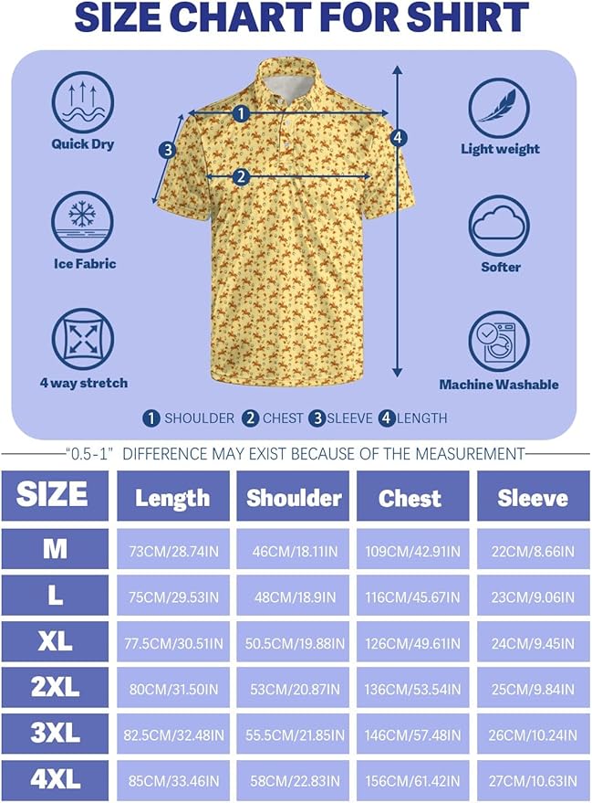 HUURAY Funny Golf Polos for Men Funny Print Short Sleeve Shirts Quick Dry Polo Shirts Hawaiian Shirt Performance Golf Outfits
