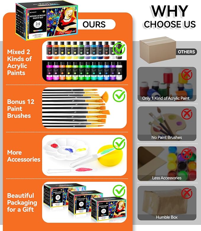 40 PCS Classic & Glow in the Dark Acrylic Paint Set - Image 2