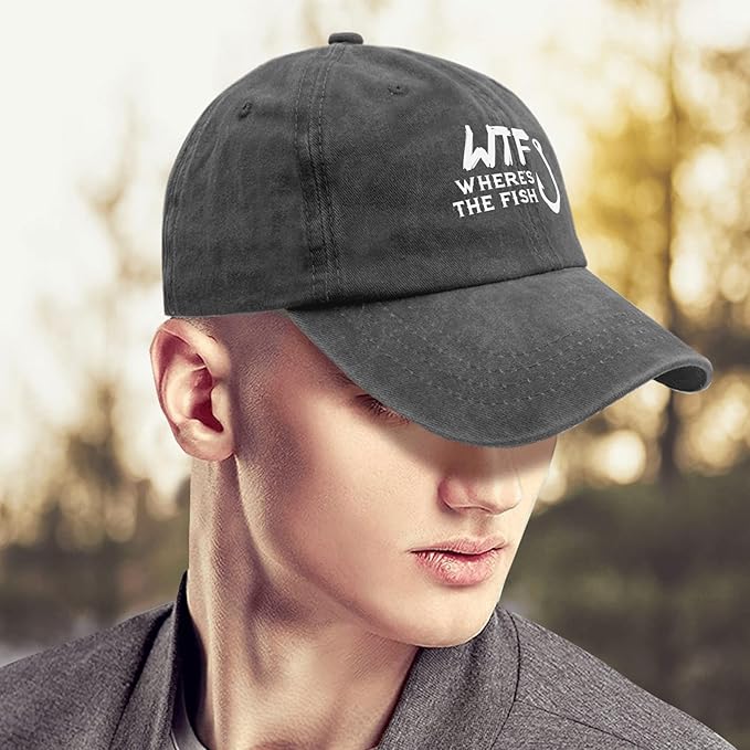 WTF Where's The Fish caps Funny Vintage Cotton Washed Baseball Caps Adjustable Low Profile Dad Hat
