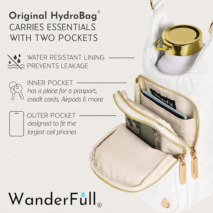 WanderFull® Original HydroBag® Collection, Water Bottle Holder, Gift for Women, Mom, Girlfriend, w/Strap & Phone Pocket, Hands-Free Crossbody Water Bottle Bag