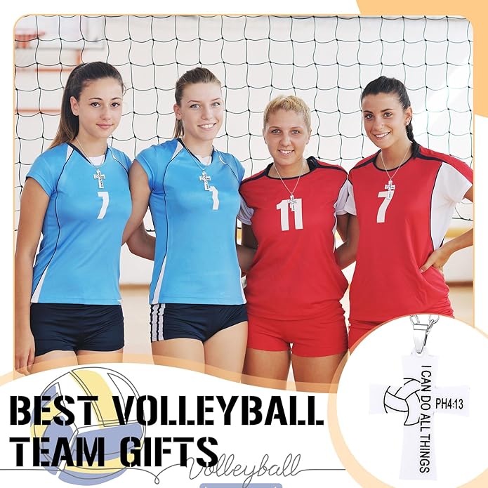Tondiamo 24 Set Basketball Volleyball Cross Necklace with Card Sport Party Favors Charms Team Gift Bulk Religious Cross Necklace Christian Coach Gifts Jewelry for Sport Player Fans Men