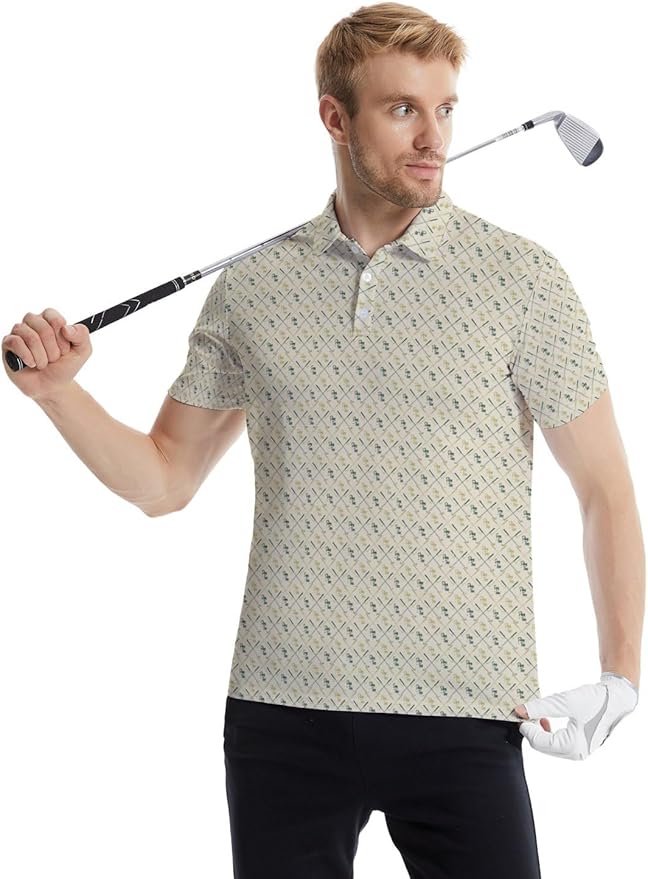 HUURAY Funny Golf Polos for Men Funny Print Short Sleeve Shirts Quick Dry Polo Shirts Hawaiian Shirt Performance Golf Outfits