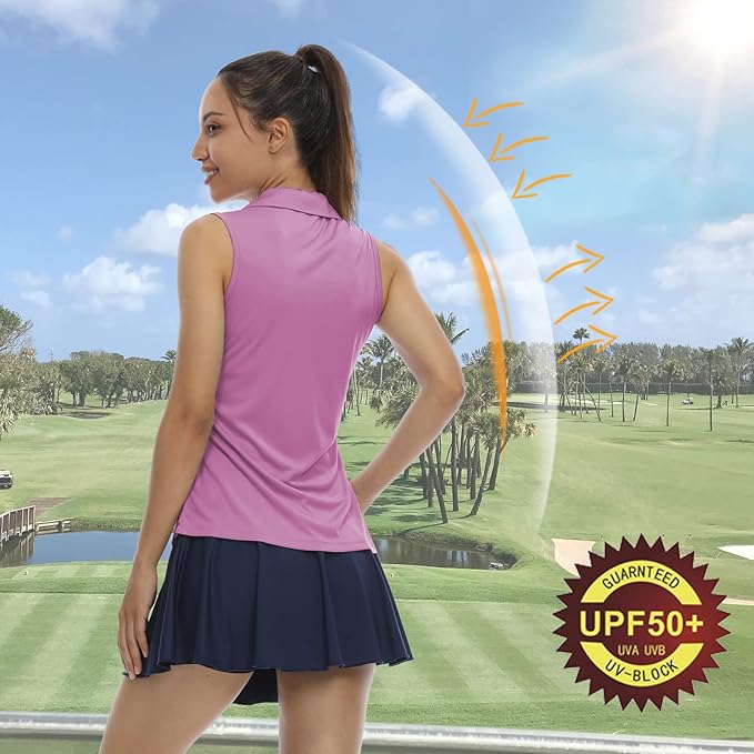 LastFor1 Women's Sleeveless Polo Golf Shirts Quick Dry 50+ UV Protection V-Neck with Collar Lightweight Tennis Tank Tops