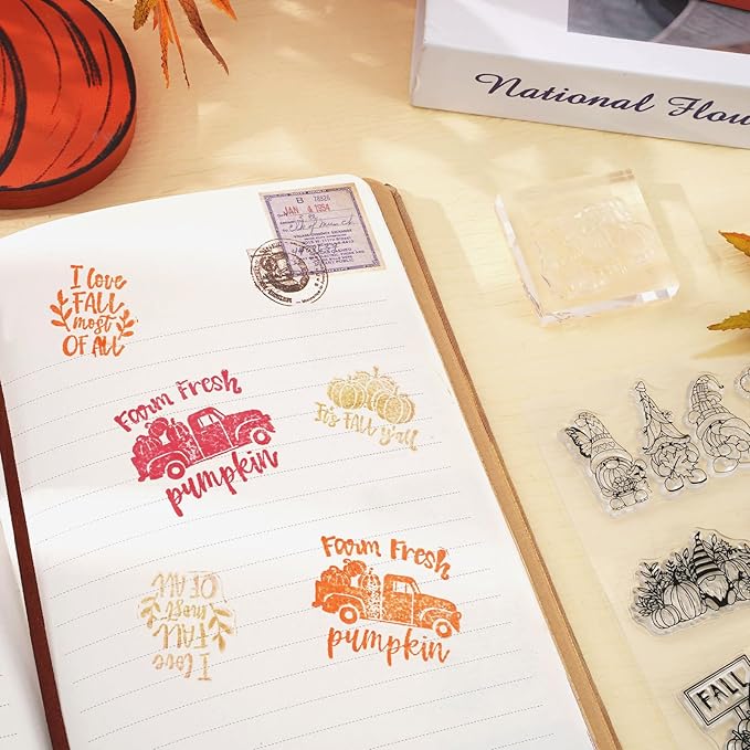 Whaline 5 Sheet Fall Thanksgiving Clear Stamps Autumn Leaves Pumpkin Gnome - Image 5