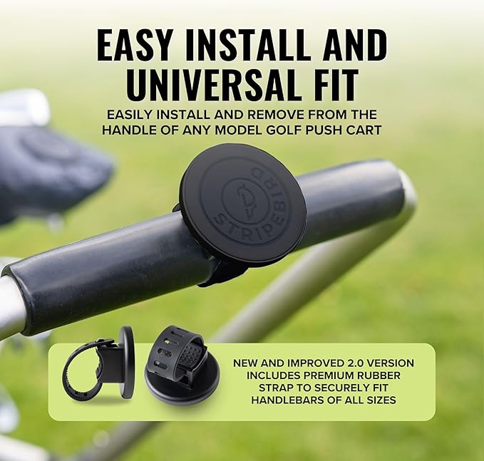 Stripebird - 2.0 Golf Push Cart Mount for Magnetic Accessories (Black) - Push Cart Strap for Quick and Easy Access of Golf Gear - Cell Phone Holder for Golf Cart - Phone Holder for Golf Cart