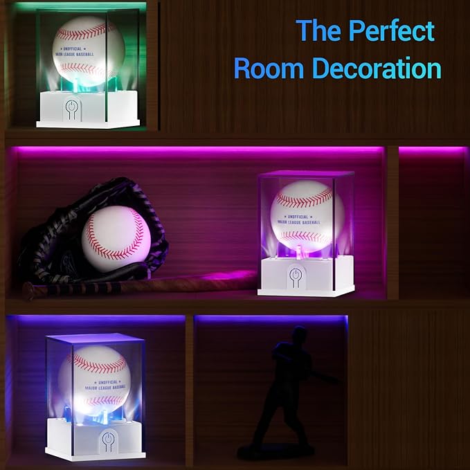 Leshein Acrylic Baseball Display Case with LED Light, UV Protected Holder for Memorabilia