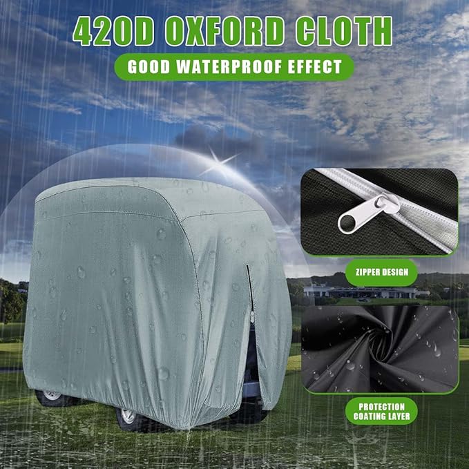 KISEER 4 Passenger 420D Waterproof Golf Cart Cover fits EZ GO Club Car Yamaha, Sunproof Dustproof
