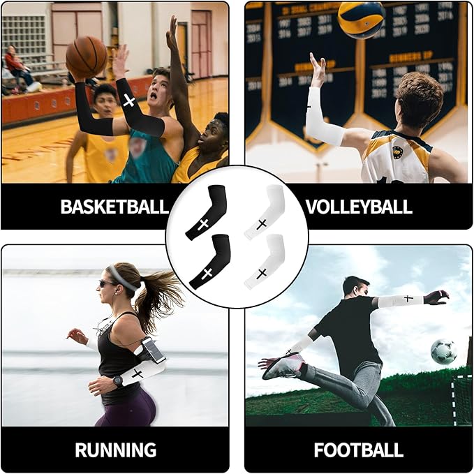 BOXOB 2 Pairs Faith Cross Arm Sleeves, Polyester Religious Compression Cooling Arm Sleeves for Men Women Football Basketball Baseball Running Cycling Outdoor Activities Sleeve (Black, White)
