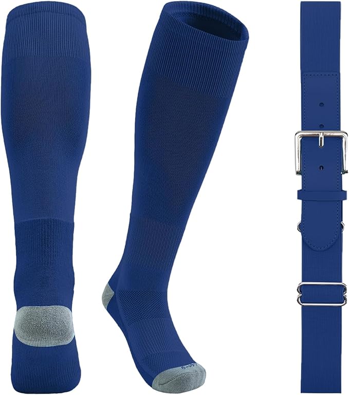 QBK Youth Baseball Socks & Belt Combo Set for Kids 2-16 Years -Softball/Tee Ball Accessories (1 Pair + 1 Belt, Unisex)