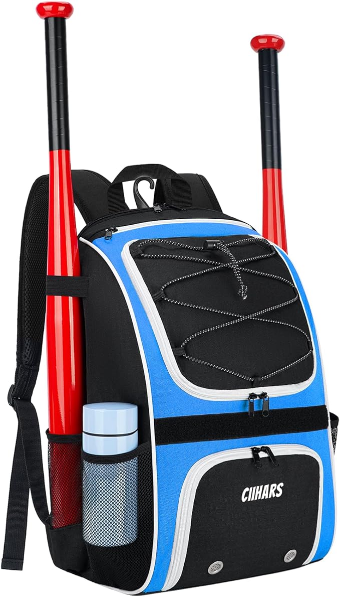 Youth Baseball Bag - Baseball Backpack Bat & Glove Holder, T-Ball & Softball Equipment & Gear,Large Main Compartment for Helmet & accessories, Fence Hook，Insulation Pocket