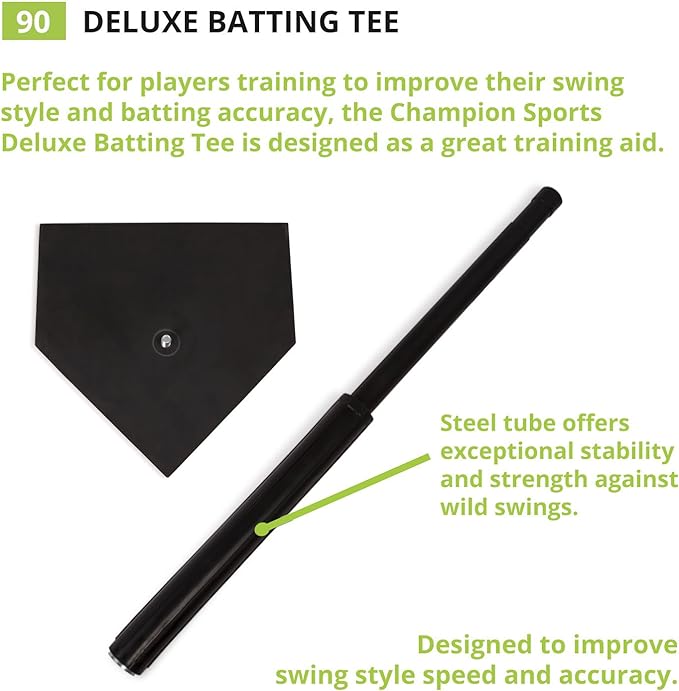 Champion Sports Deluxe Batting Tee – Adjustable Rubber Baseball & Softball Tee on Home Plate, Multiple Styles