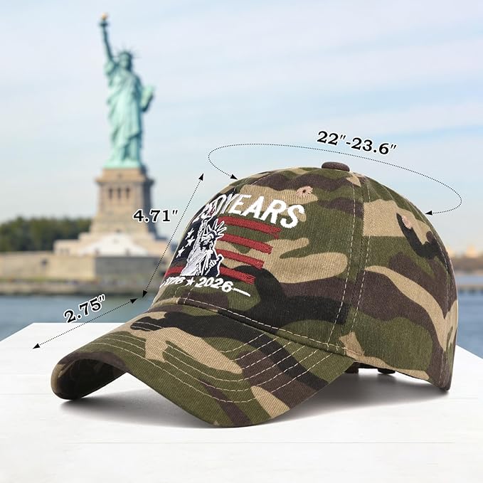 2 Pack USA 250th Anniversary Washed-Cotton Baseball Cap Patriotic Hat American 250 Year Merchandise for Men Women