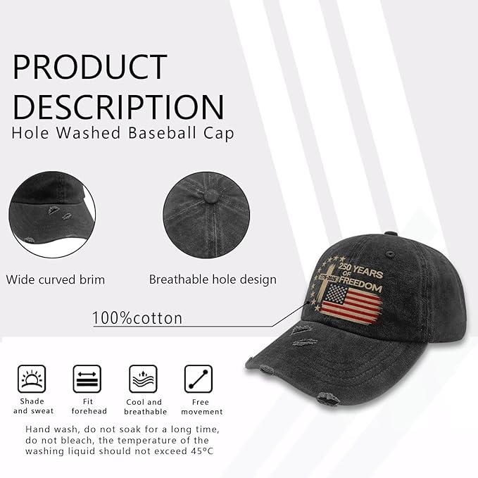 US 250 Years Freedoms 1776-2026 250th Birthday Embroidered Hats Garde Cap for Him
