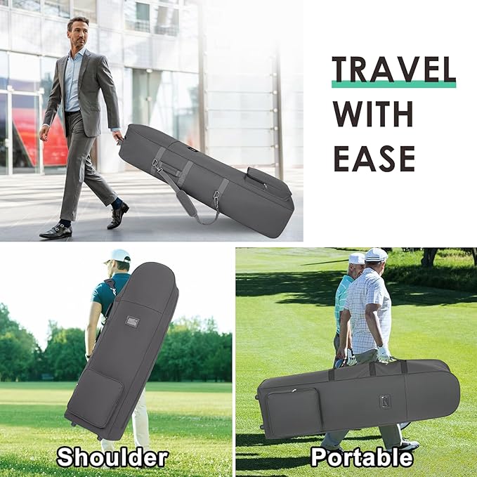 DAREKUKU Golf Travel Bags for Airlines with Adjustable Support Rod and Detachable Shoulder Straps, Hard case Top Soft Foldable Golf Club Travel Covers