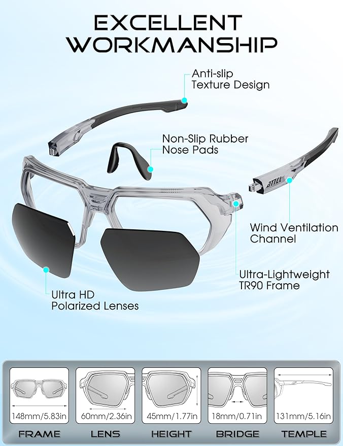 ATTCL Sports Polarized Sunglasses for Men: Womens UV400 Protection, Lightweight Wrap Around TR90 Frame for Fishing Golf