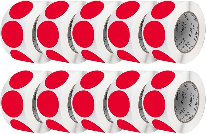 Perco Red 3-Inch Perforated Circle Dot Sticker Labels — 10 Rolls, 000 Round by Perco