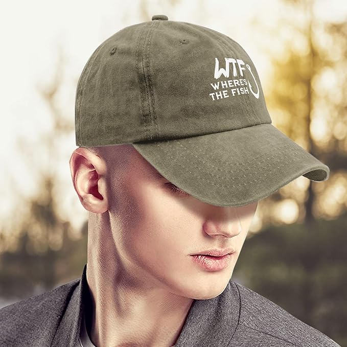 WTF Where's The Fish caps Funny Vintage Cotton Washed Baseball Caps Adjustable Low Profile Dad Hat