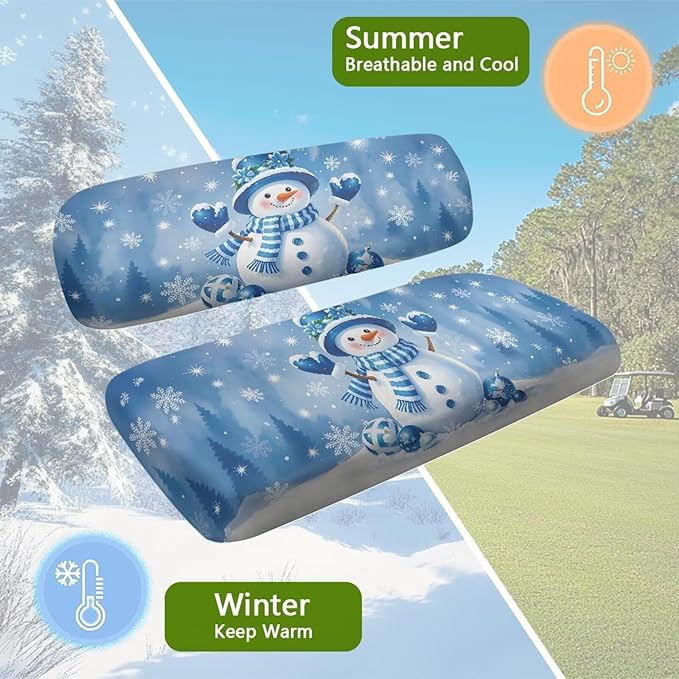 Bulopur Christmas Snowman Golf Cart Blanket Seat Covers 2 Piece Club Car Golf Cart Seat Covers Non-Slip Breathable Cozy Golfcart Cushion Cover Xmas Decorations