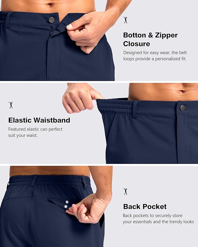 Pudolla Men's Casual Shorts 7"/9"/5" Lightweight Golf Shorts with 3 Pockets Stretch Quick Dry Comfy Work Shorts