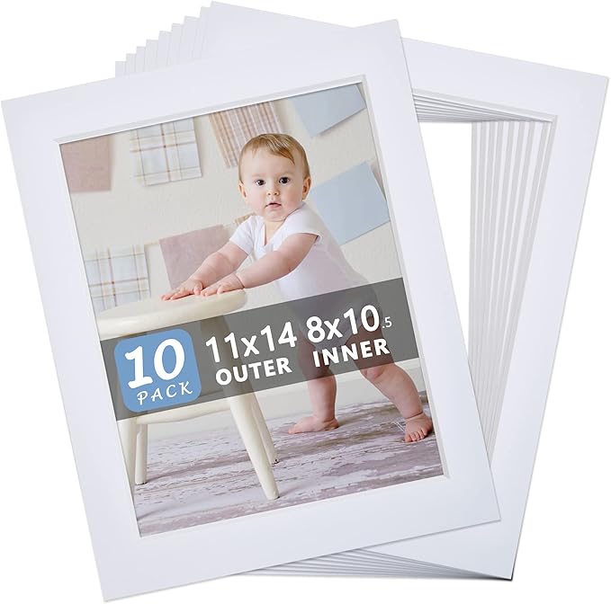 Somime 10 Pack Pre-Cut 11 x 14 White Picture Mats by SOMIME