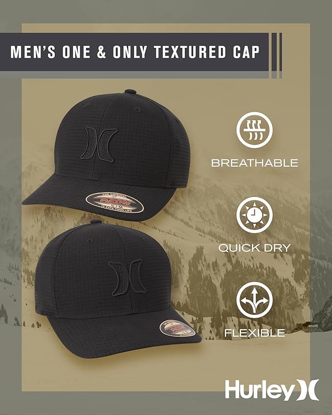 Hurley Men's Caps - One & Only Flexfit Baseball Cap - Fitted Hats for Men (S-XL)