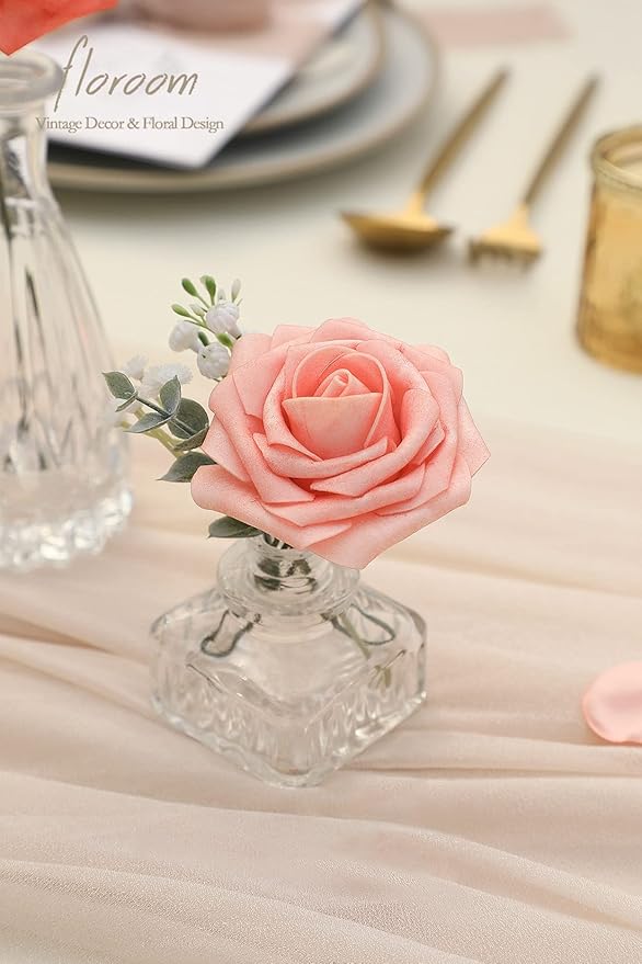 Floroom Artificial Flowers 50pcs Real Looking Mixed Living Coral Foam Fake Roses - Image 7
