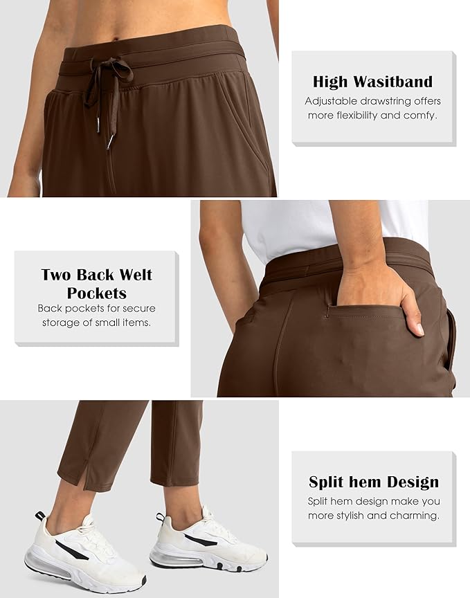 Soothfeel Women's Pants with 4 Pockets 7/8 Stretch High Waisted Sweatpants Travel Athletic Work Golf Pants for Women