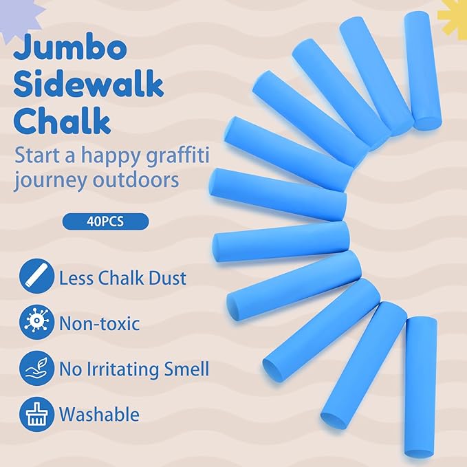 Fulmoon 40 Pcs Jumbo Sidewalk Chalk - Image 5