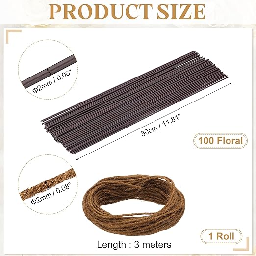 uxcell 100Pcs 2 Gauge Floral Wire, 11.81" Length Flower Stem Wires - Image 2