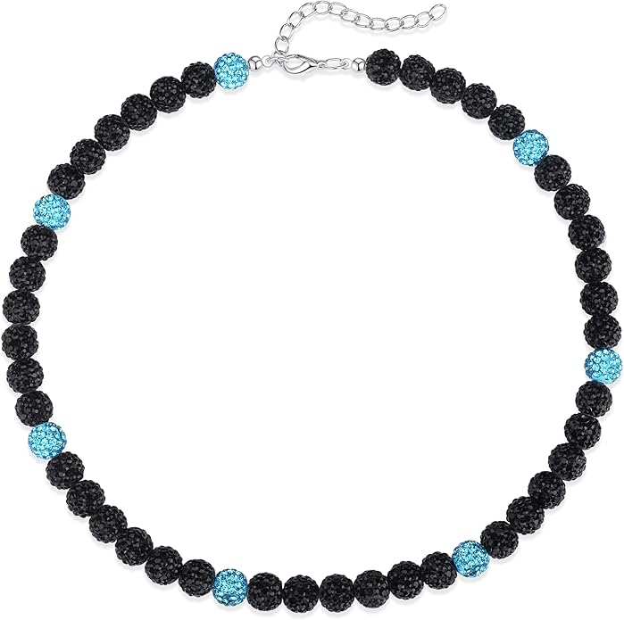 QINJIEJIE Baseball Necklace for Men Glitter Bling Rhinestone Beaded Collection Necklace for Women 16/18in Inspired Sports Jewelry Baseball Chain Cool Gifts for Baseball Players Team Lovers