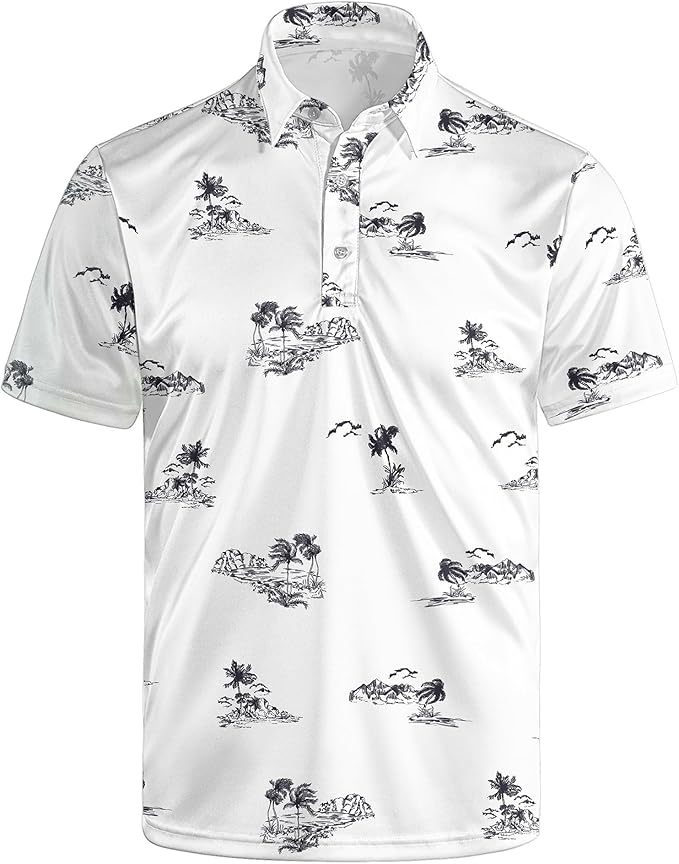 Golf Polo Shirts for Men Funny Print Short Sleeve Golf Shirts Performance Golf Polos