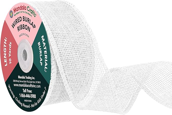 Mandala Crafts White Burlap Wired Ribbon 1.5 Inches Wide Jute Ribbons by MandalaCrafts