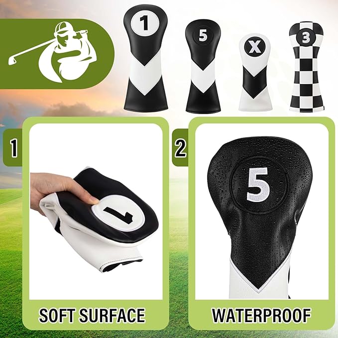16 Pcs Golf Accessories Kit Include 4 Pcs Golf Club Head Covers, Ball Bag with Hook Towel Magnetic Ball Marker Tees Divot Tool Cleaner Brush for Gifts