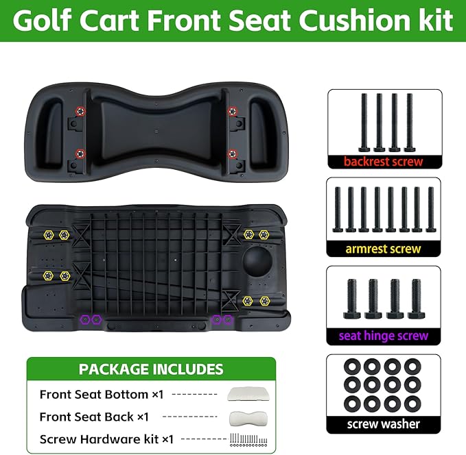 Golf Cart Front Seat Bottom and Back Rest Cushion Assembly Kit Replacement for Yamaha G29/Drive 2007-2016