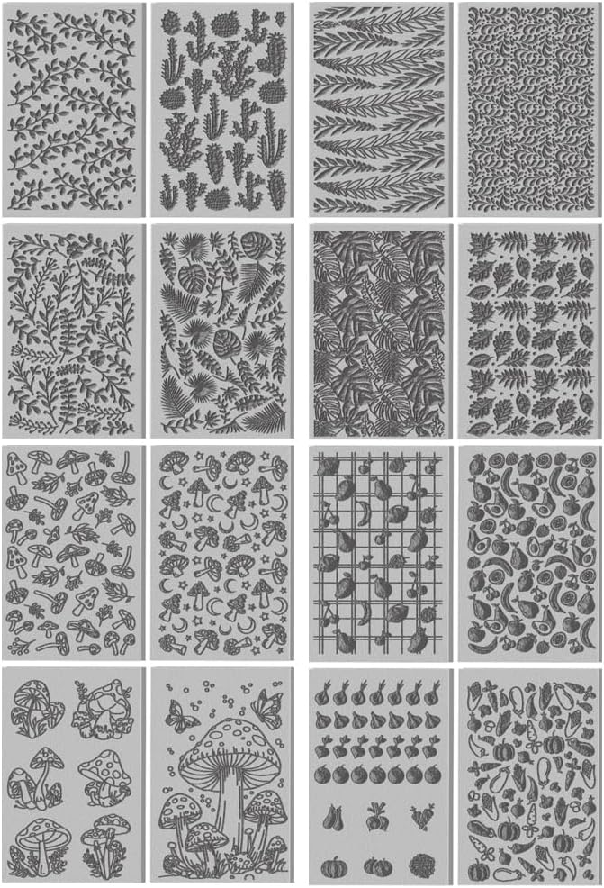 CHGCRAFT 16 Sheets Banana and Apple Clay Texture Mat Mushroom Pattern Polymer by chgcraft