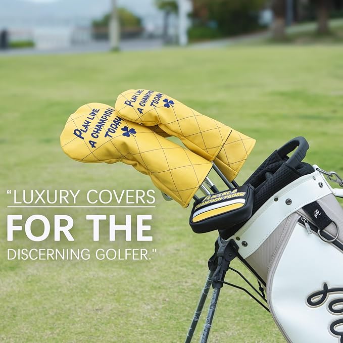 Golf Headcovers Play Like A Champion Today Golf Club Head Covers Advanced Embroidery Premium Leather Driver Headcovers Fairway Wood Covers Hybrid Cover Golf Mallet Putter Cover for DF3 OZ1