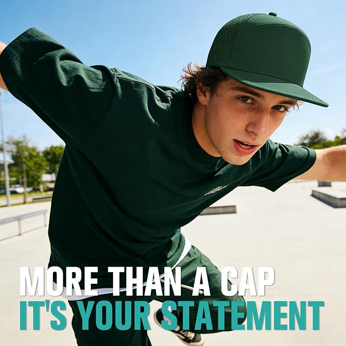 AOPREL Flat Brim Baseball Cap for Men Adjustable Water-Resistant Performance Hat with Breathable Laser Perforated