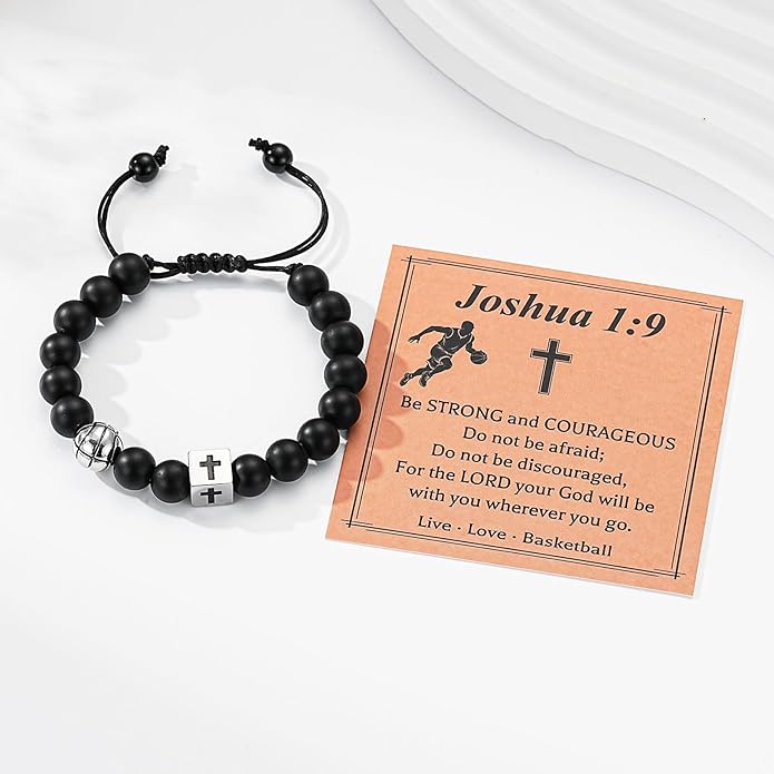 Soccer/Football/Basketball/Baseball Bracelet for Boys, Cross Beaded Bracelet Gifts for Men Boys Teen Son Grandson Players Team Fan Brother Nephew,Graduation Gifts