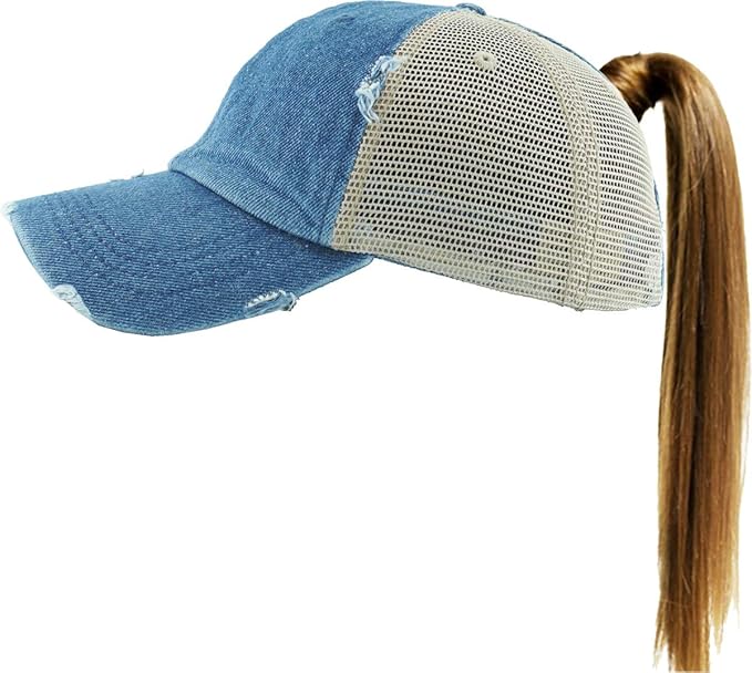 Classic Plain Ponytail Messy High Bun Headwear Adjustable Cotton Trucker Mesh Glitter Hat Baseball Cap