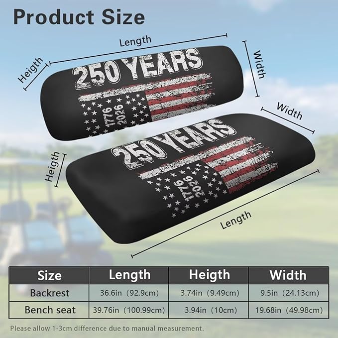 Yewatlles Golf Club Car Seat Covers, Golf Cart Seat Covers for Club Car Printed Ordinary Seat Casual Comfortable/Breathable Vintage 250 Years American Flag Graphic