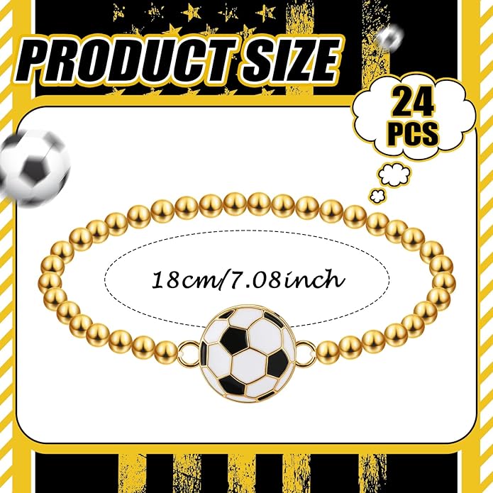 Tondiamo 24 Pcs Cheer Baseball Softball Soccer Basketball Football Tennis Bracelets Gifts Bulk Beaded Stretch Bracelets Charm Gifts Sport Jewelry Party Favors Supplies