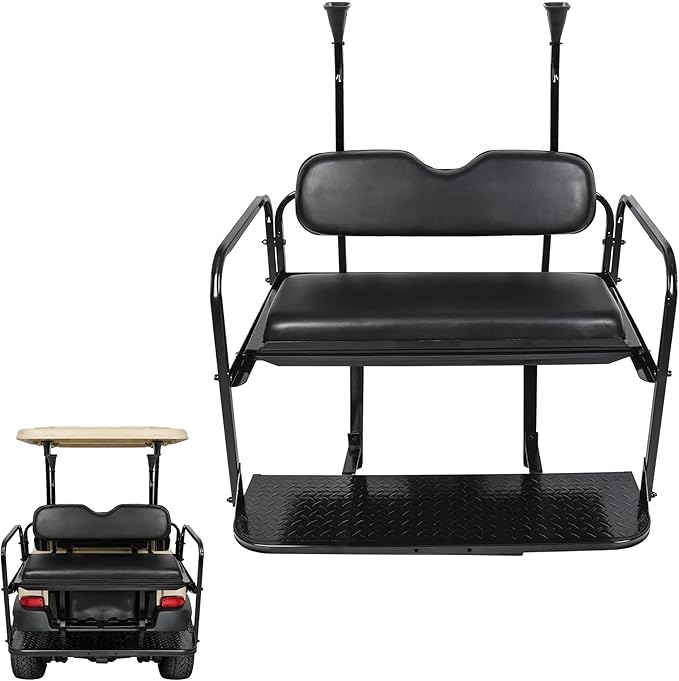 ECOTRIC Golf Cart Folding Rear Seat Kit Compatible with Club Car Precedent/Tempo/Onward (2004-UP) Gas or Electric Models Back Flip Seat Black