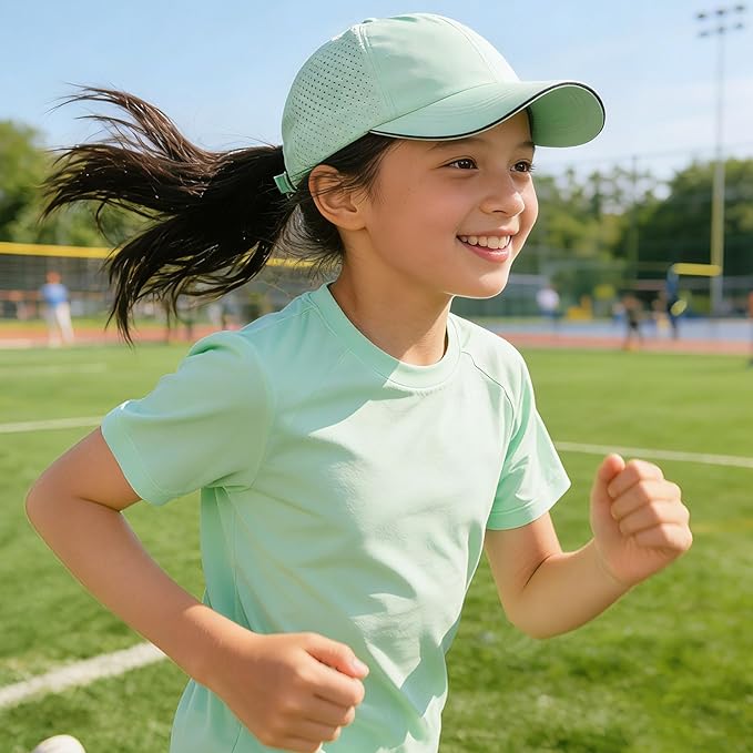 Girls Criss Cross Ponytail Hat Mesh Baseball Cap Kids Quick Dry Ponycap Hats Outdoor Summer Sports Hat Age 7-12