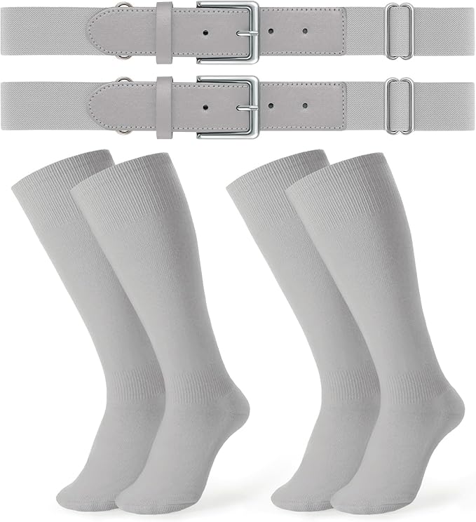 JASGOOD 2 Pack Baseball Socks and Belt Combo Set Softball Socks and Belts Elastic Waist Belt for Youth and Adult Boys