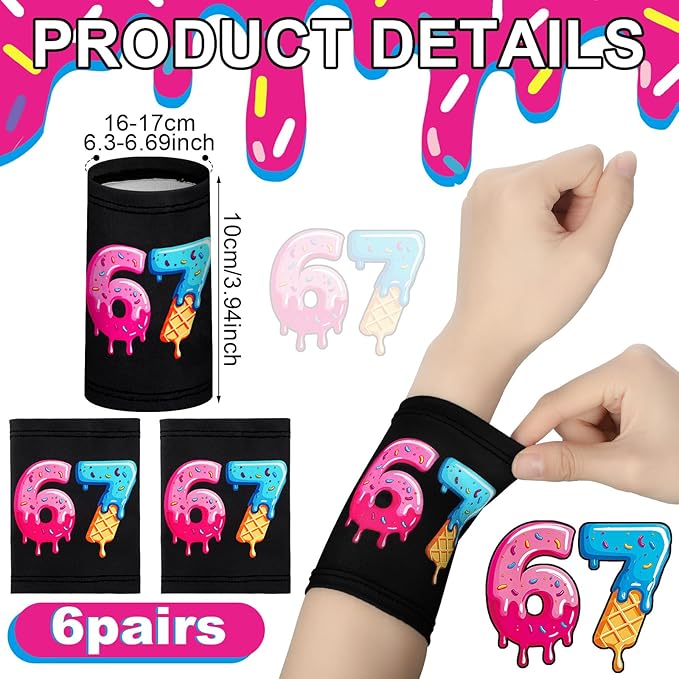 Baseball Ice Cream Drip / 67 Meme Themed Wristbands Sports Cooling Non Slip Wristbands Gift for Sport Baseball Team Ball Lovers Players Sport Gym Party Favors
