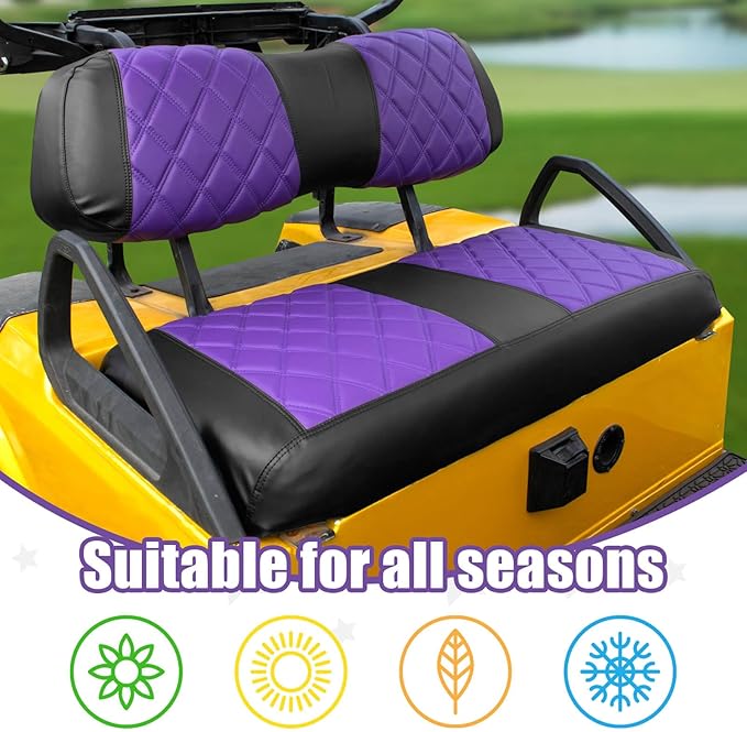 NOKINS Golf Cart Club Car DS 2000.5-Up Diamond Seat Covers Kit, Fits Club Car DS OEM Standard Front Seat Cushion, Golf Cart Vinyl Seat Cover, No Nails Required (Purple and Black)
